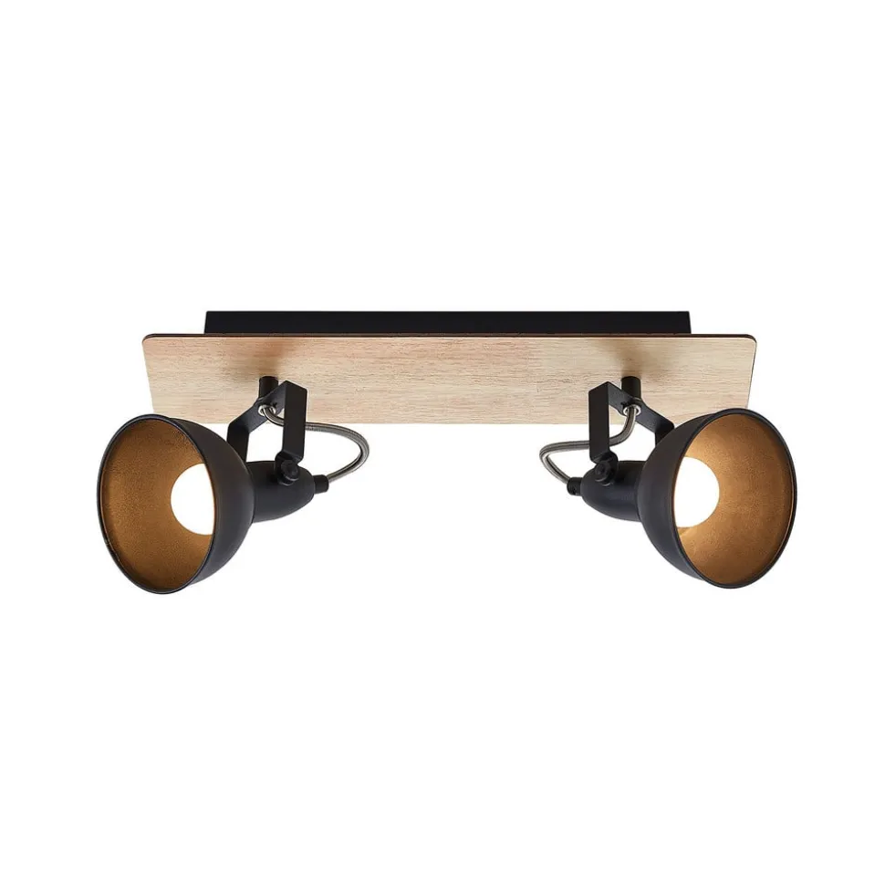 Lindby loftlampe Aylis, 2 lyskilder, 40 cm, sort, træ, E14