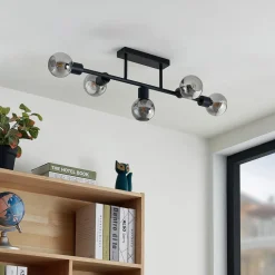 Lindby loftlampe Biscala, 5 lyskilder, sort/røget, E14