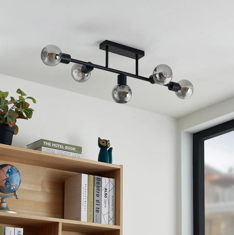 Lindby loftlampe Biscala, 5 lyskilder, sort/røget, E14