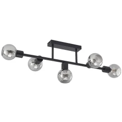 Lindby loftlampe Biscala, 5 lyskilder, sort/røget, E14