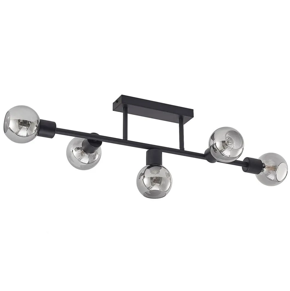 Lindby loftlampe Biscala, 5 lyskilder, sort/røget, E14