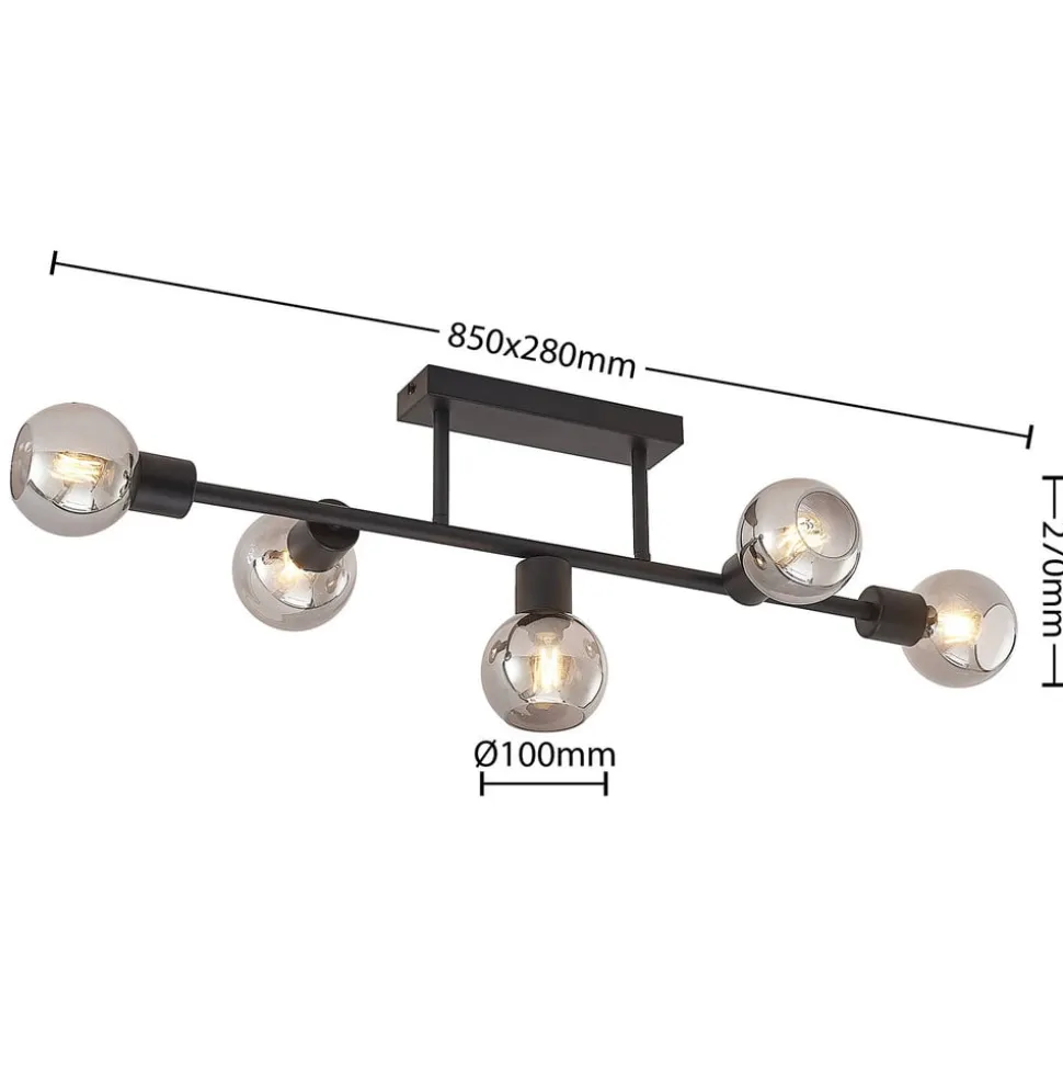 Lindby loftlampe Biscala, 5 lyskilder, sort/røget, E14