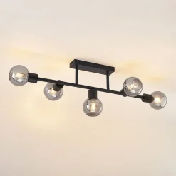 Lindby loftlampe Biscala, 5 lyskilder, sort/røget, E14