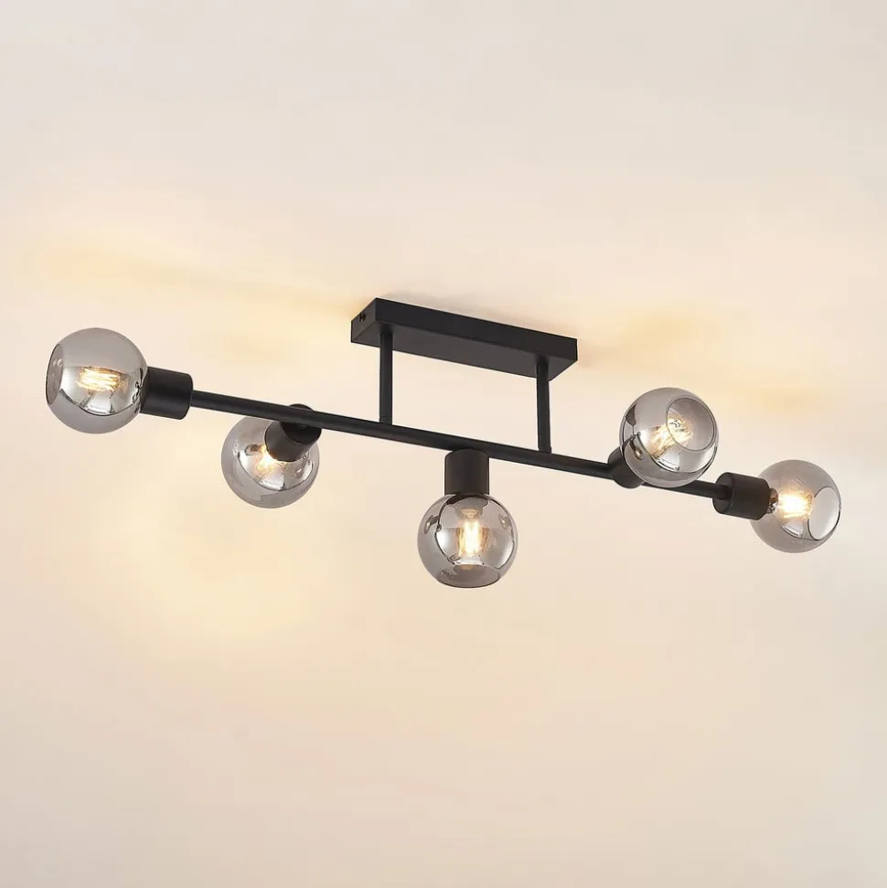 Lindby loftlampe Biscala, 5 lyskilder, sort/røget, E14
