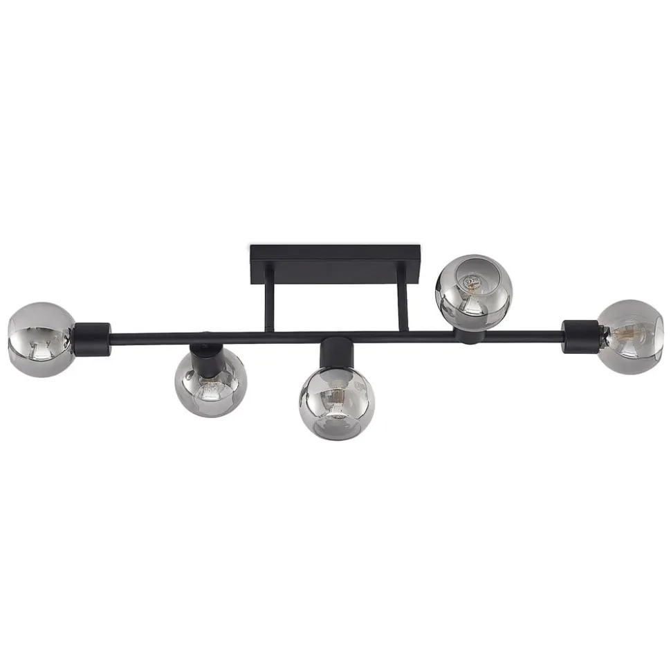 Lindby loftlampe Biscala, 5 lyskilder, sort/røget, E14