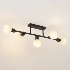 Lindby loftlampe Biscala, 5flg, sort/opal