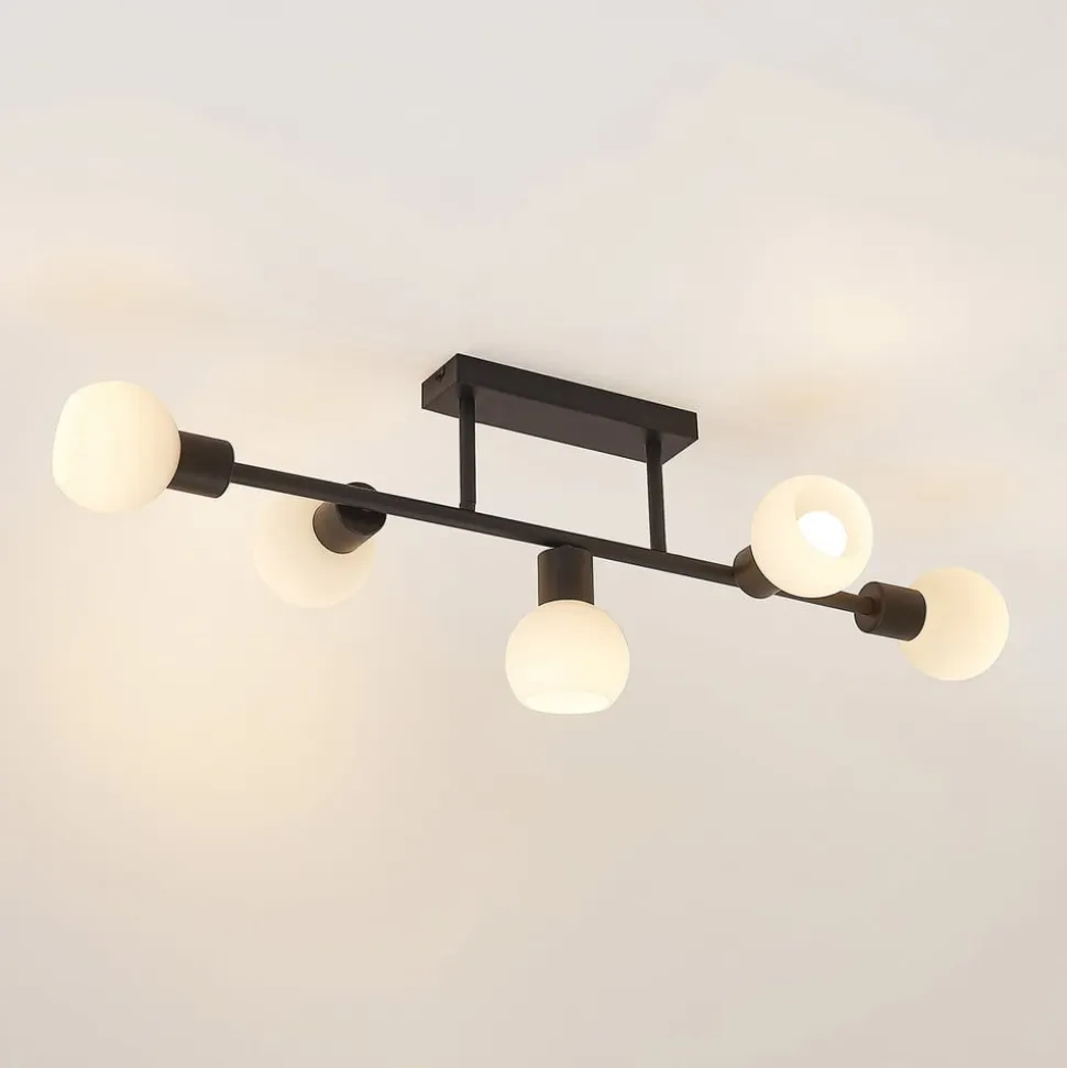 Lindby loftlampe Biscala, 5flg, sort/opal