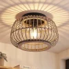 Lindby loftlampe Bominio, Ø 40 cm, rattan, træ, E27