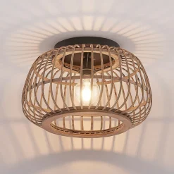 Lindby loftlampe Bominio, Ø 40 cm, rattan, træ, E27