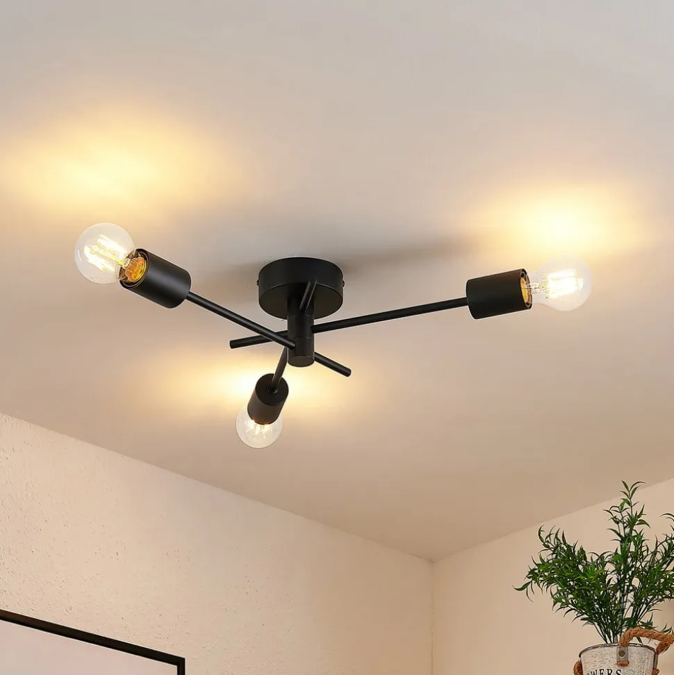 Lindby loftlampe Cerros, 3 lyskilder, sort, metal