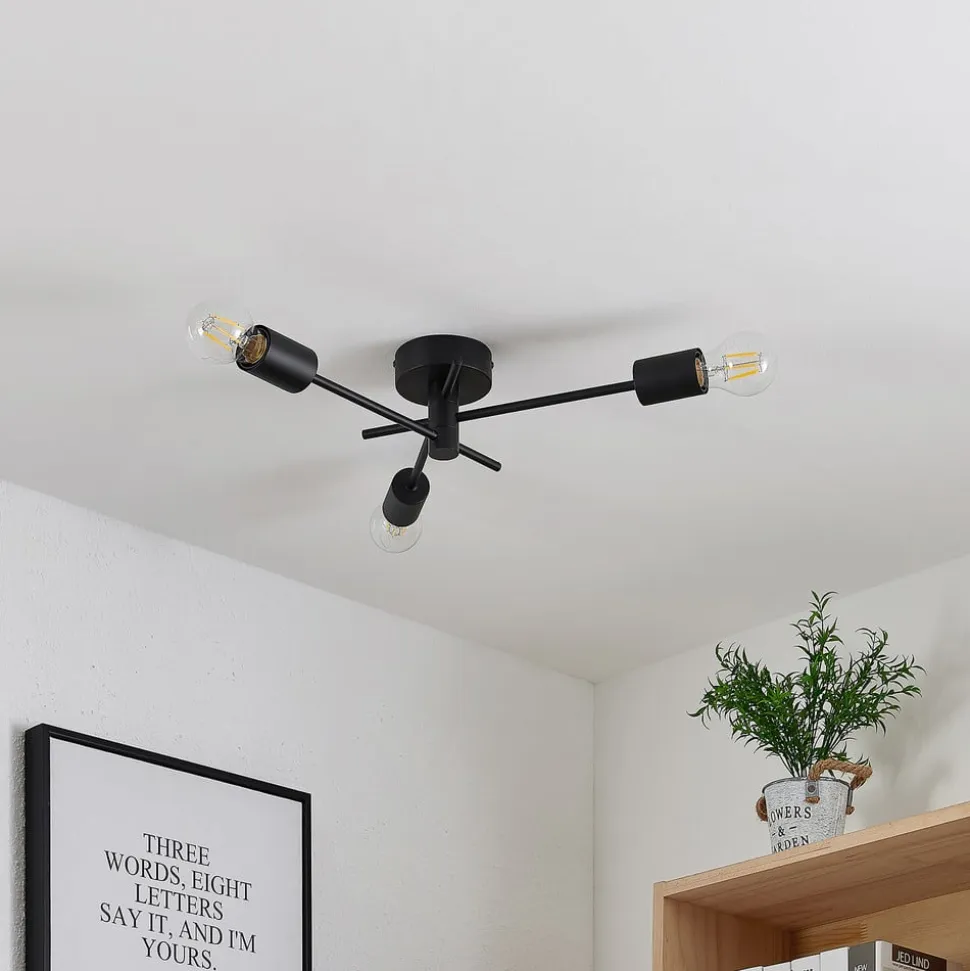 Lindby loftlampe Cerros, 3 lyskilder, sort, metal