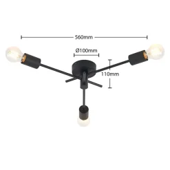 Lindby loftlampe Cerros, 3 lyskilder, sort, metal