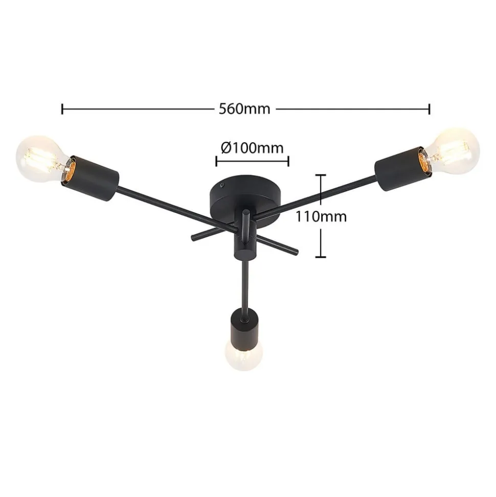 Lindby loftlampe Cerros, 3 lyskilder, sort, metal