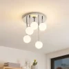 Lindby loftlampe Chrissy, Ø 27 cm, krom, 5 lyskilder, glas