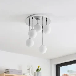 Lindby loftlampe Chrissy, Ø 27 cm, krom, 5 lyskilder, glas