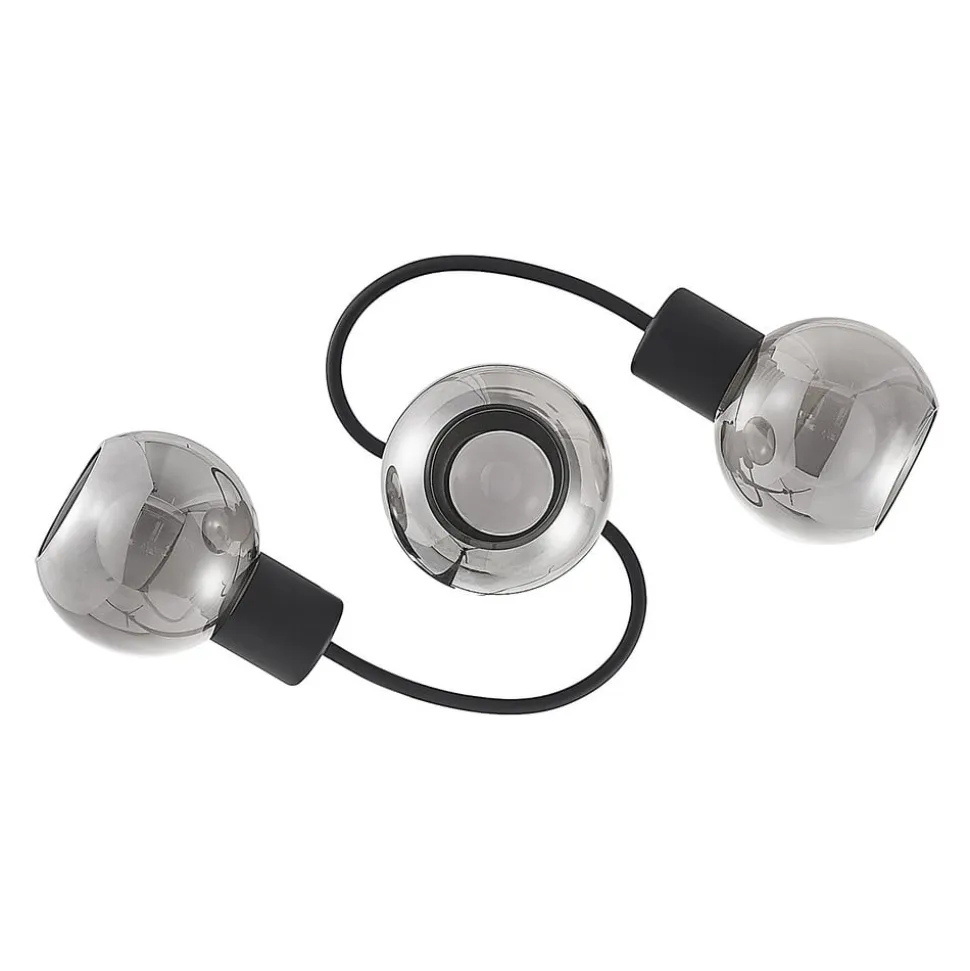 Lindby loftlampe Ciala, 3 lyskilder, sort, røgfarvet, glas