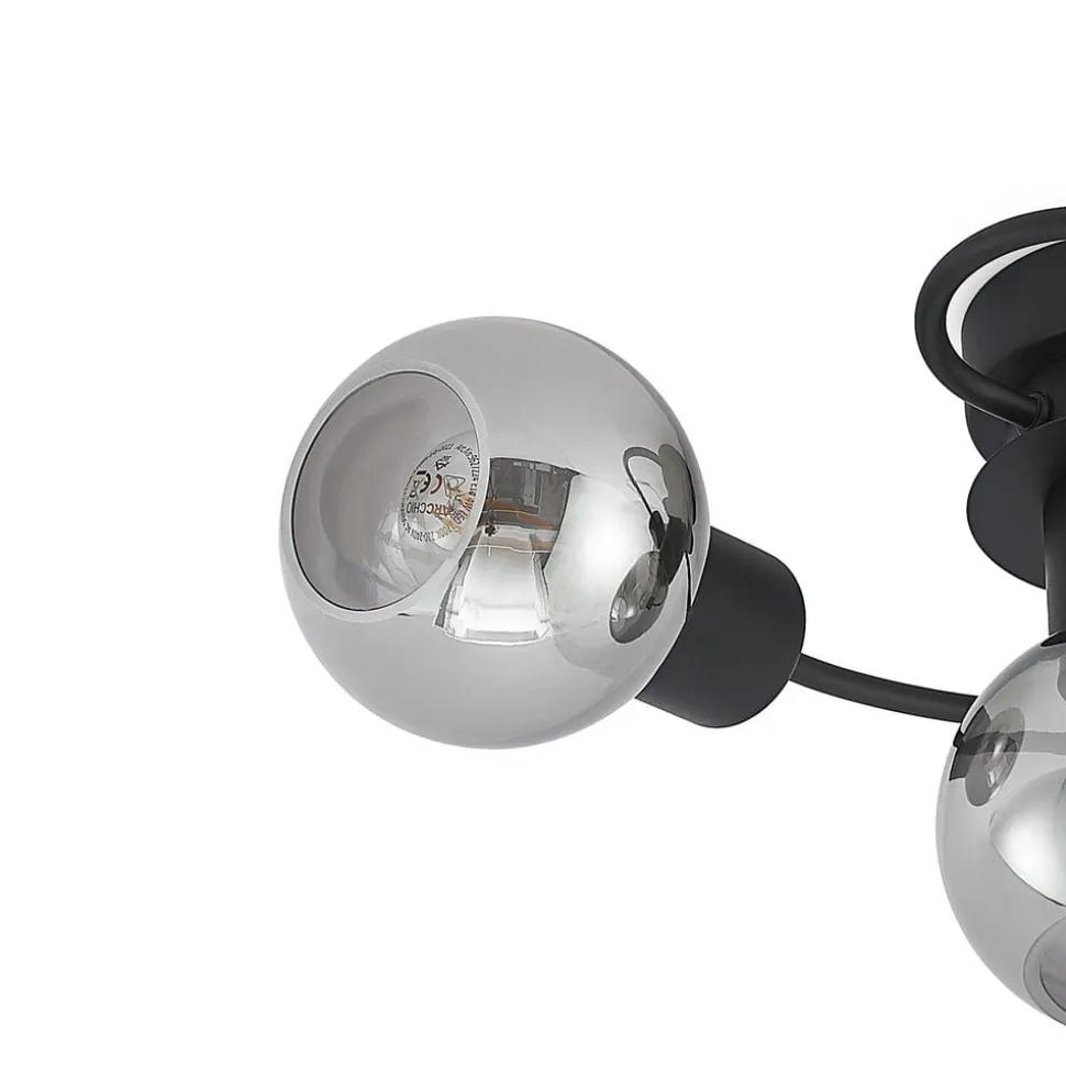 Lindby loftlampe Ciala, 3 lyskilder, sort, røgfarvet, glas