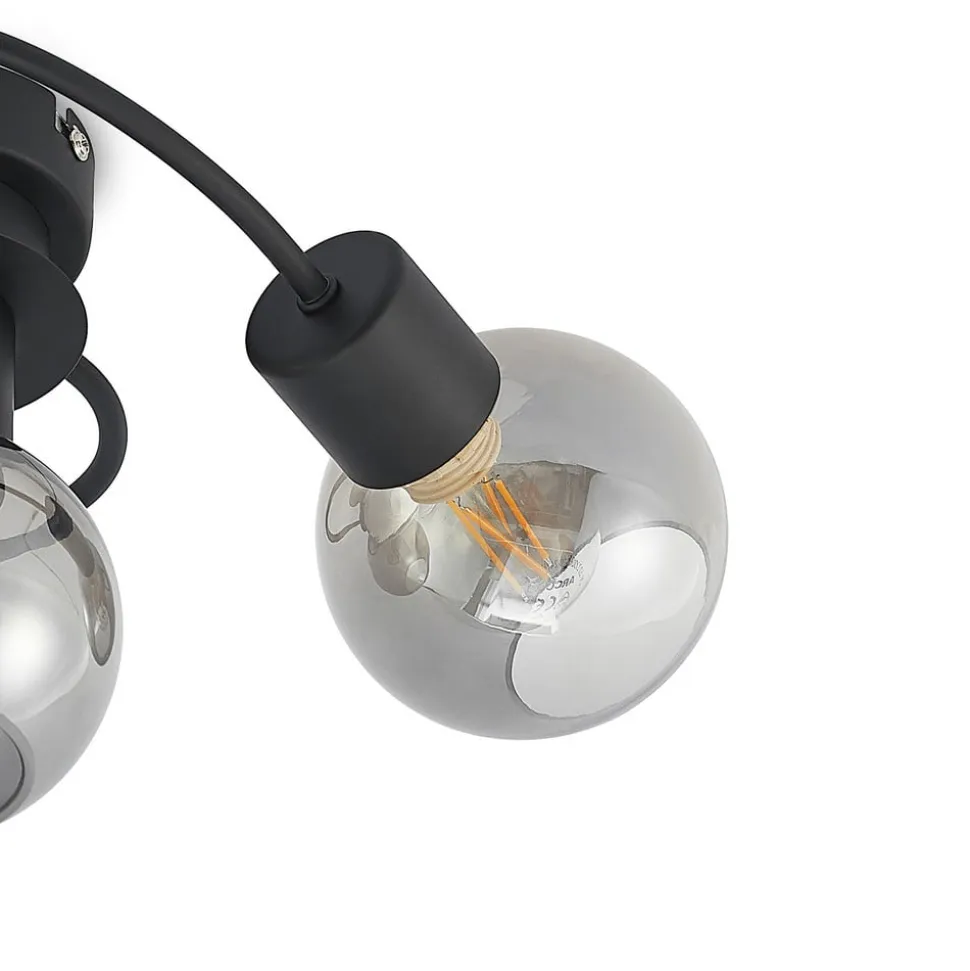 Lindby loftlampe Ciala, 3 lyskilder, sort, røgfarvet, glas