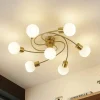 Lindby loftlampe Ciala, 7 lyskilder, messingfarvet, glas