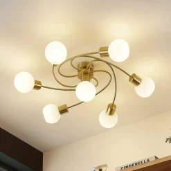 Lindby loftlampe Ciala, 7 lyskilder, messingfarvet, glas