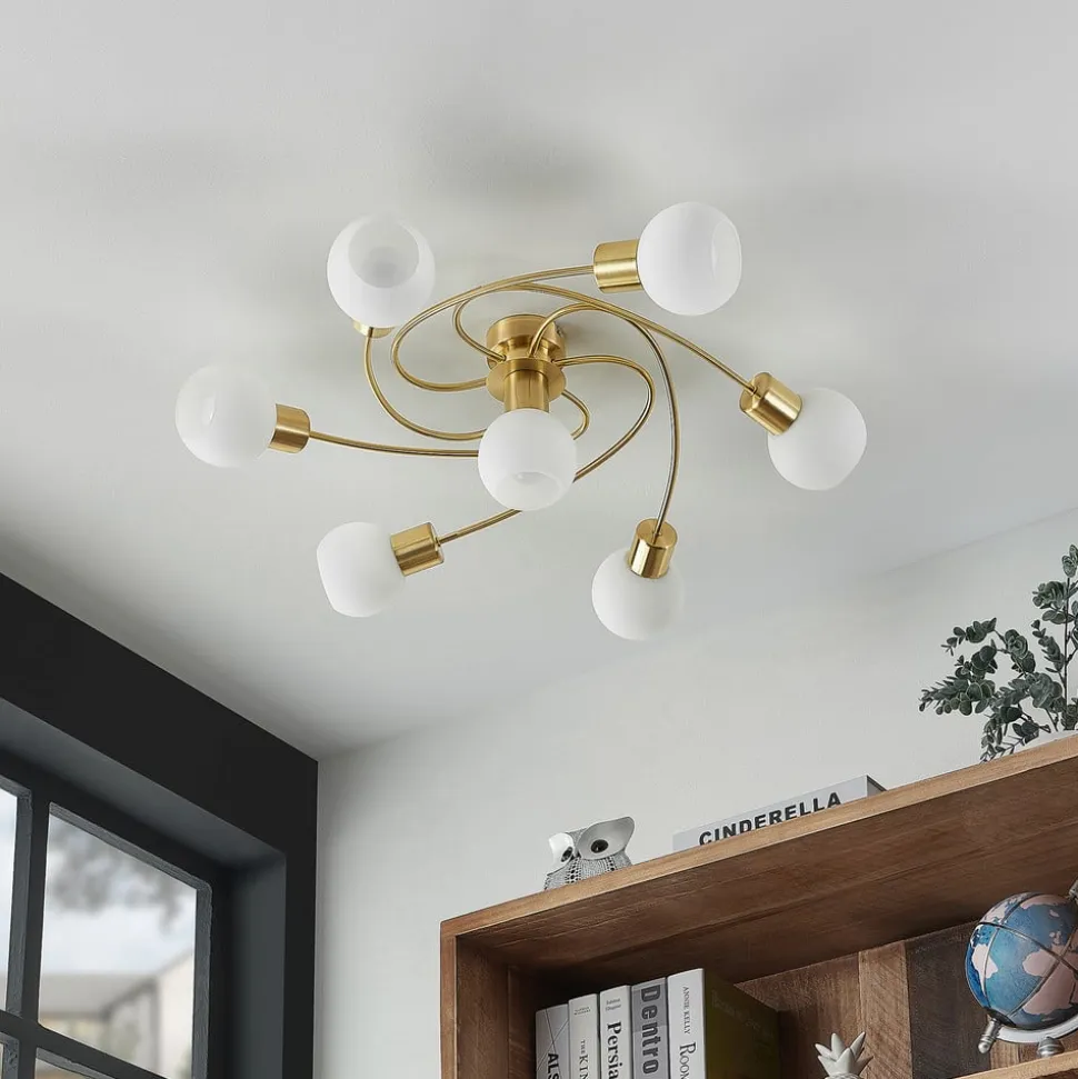 Lindby loftlampe Ciala, 7 lyskilder, messingfarvet, glas