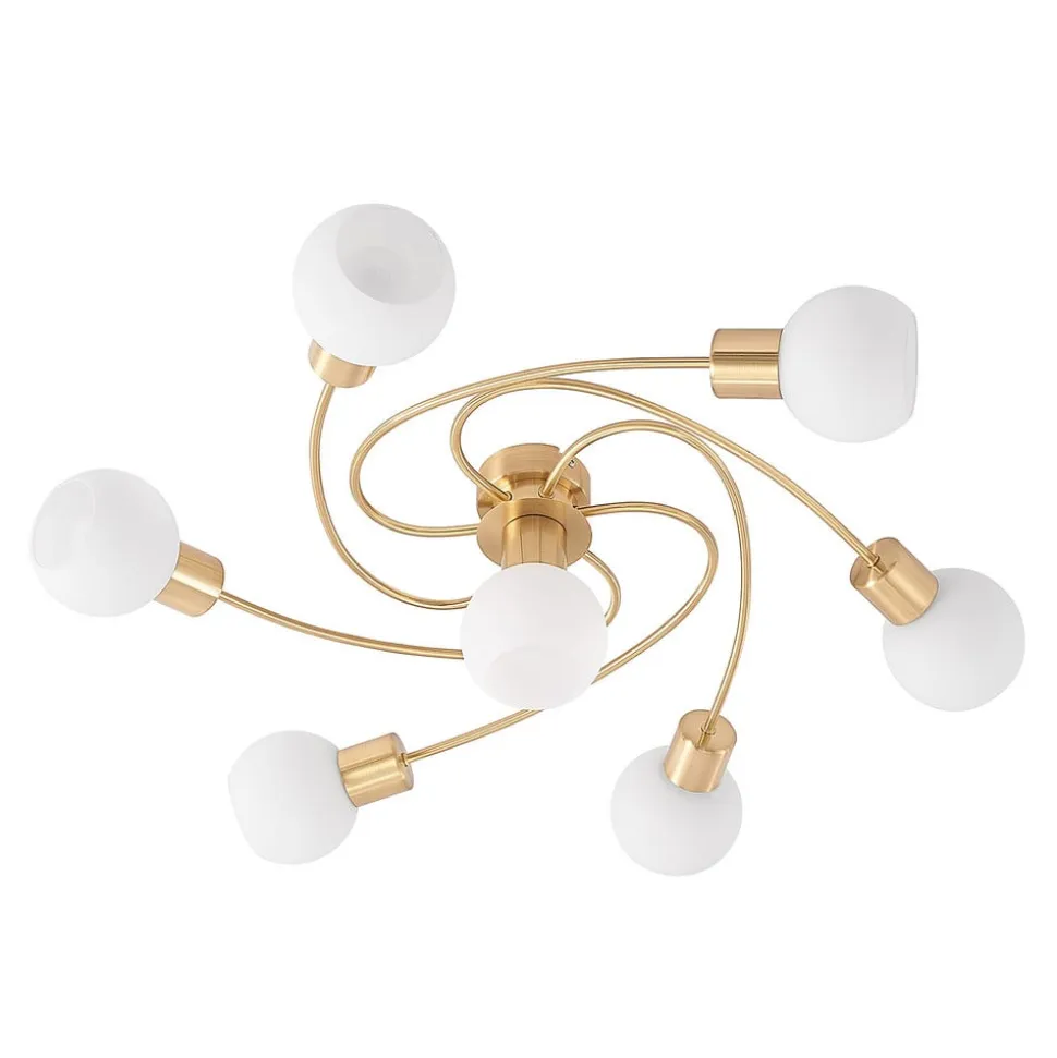 Lindby loftlampe Ciala, 7 lyskilder, messingfarvet, glas