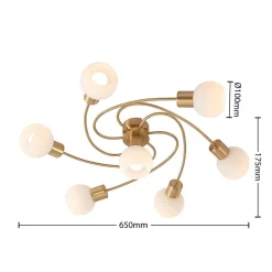 Lindby loftlampe Ciala, 7 lyskilder, messingfarvet, glas