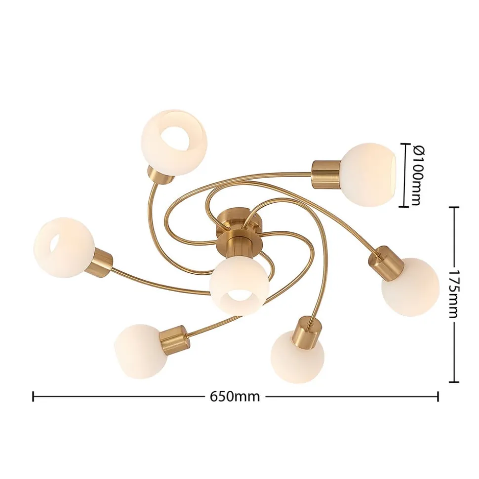 Lindby loftlampe Ciala, 7 lyskilder, messingfarvet, glas