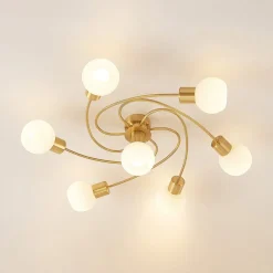 Lindby loftlampe Ciala, 7 lyskilder, messingfarvet, glas