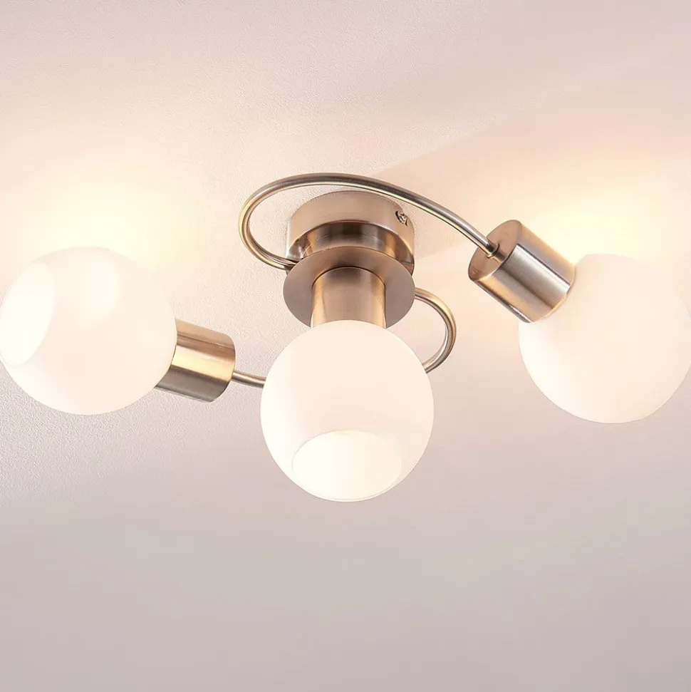 Lindby loftlampe Ciala, 3-lys, nikkelfarvet, glas