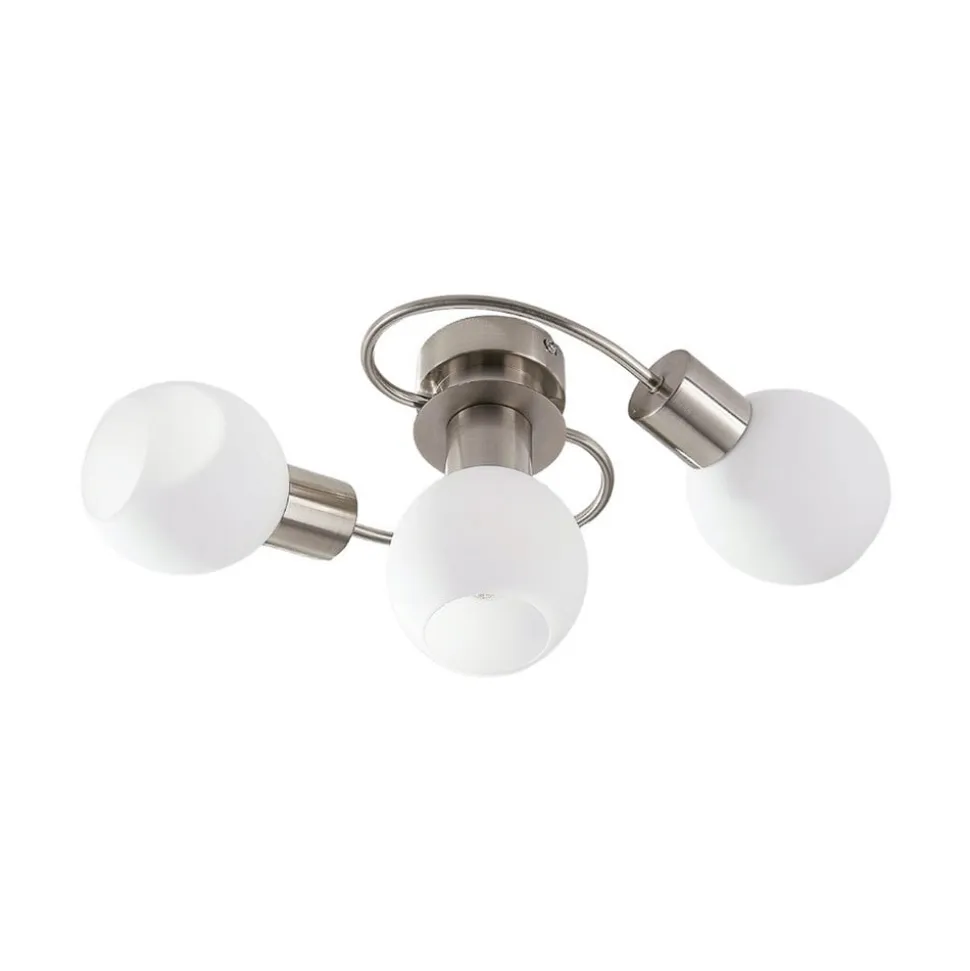 Lindby loftlampe Ciala, 3-lys, nikkelfarvet, glas