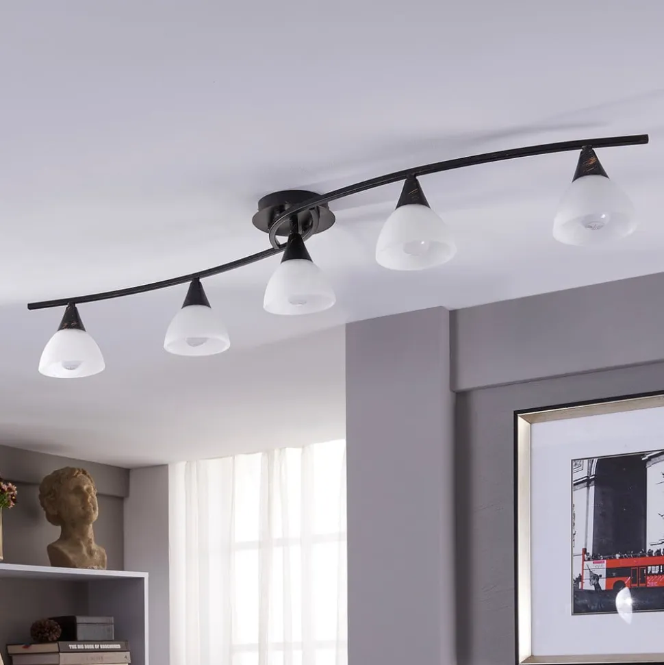 Lindby loftlampe Della, sort-guld, 110 cm, 5 lyskilder, E14