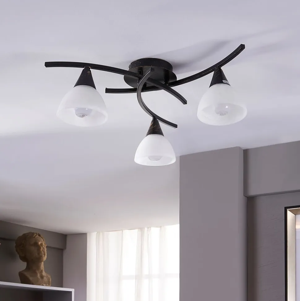 Lindby loftlampe Della, sort-guld, Ø 58 cm, 3 lyskilder, E14