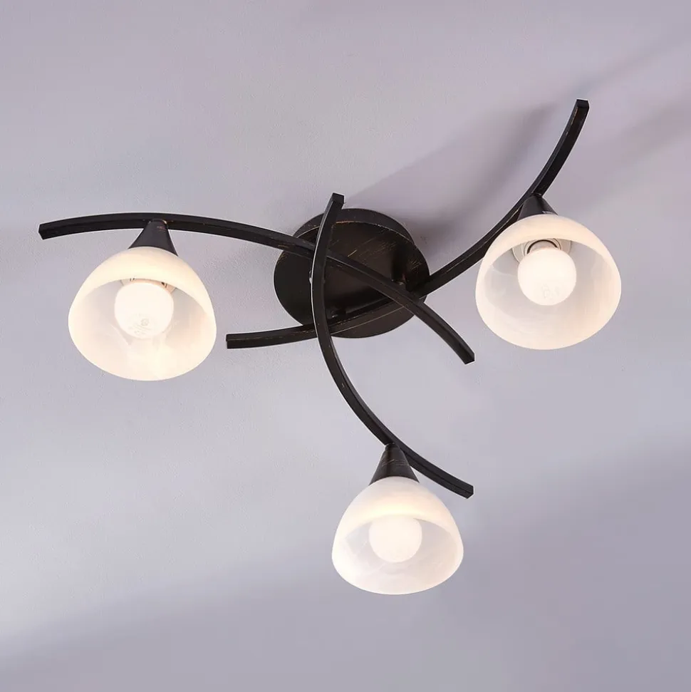 Lindby loftlampe Della, sort-guld, Ø 58 cm, 3 lyskilder, E14