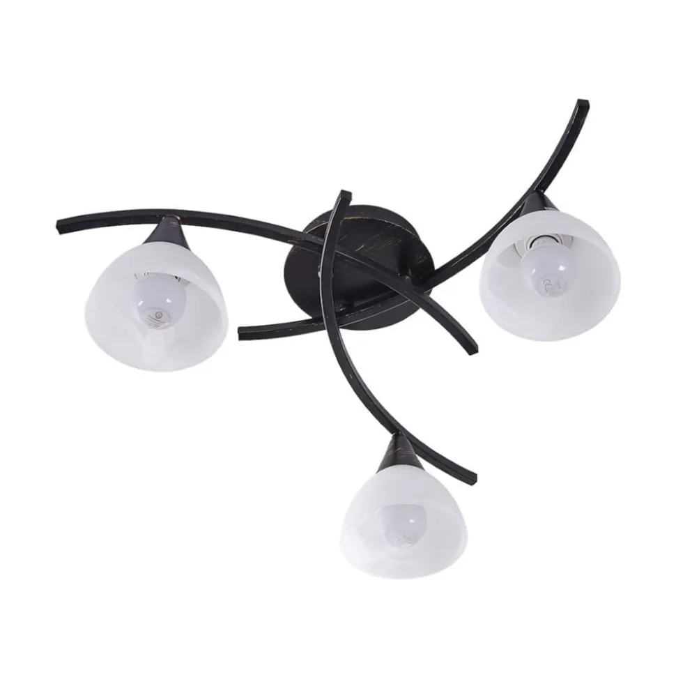 Lindby loftlampe Della, sort-guld, Ø 58 cm, 3 lyskilder, E14