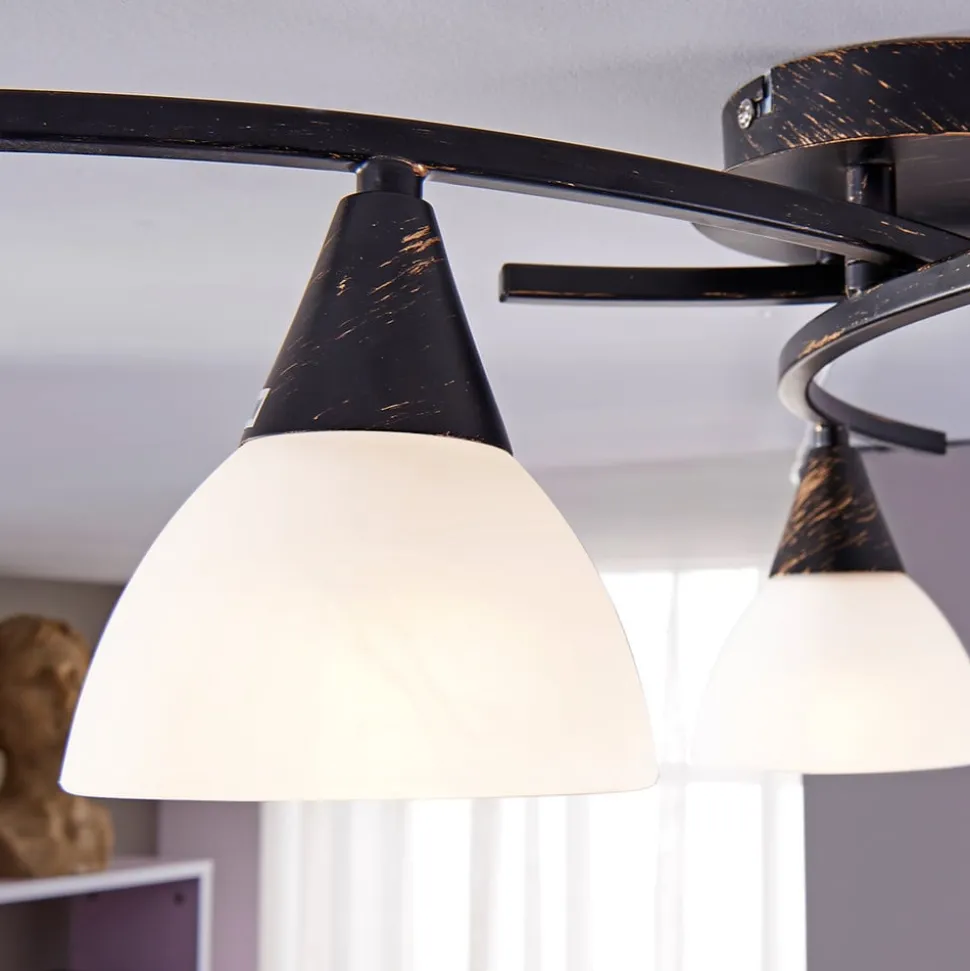 Lindby loftlampe Della, sort-guld, Ø 58 cm, 3 lyskilder, E14