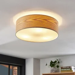 Lindby loftlampe Dominic, Ø 45 cm, 3 lyskilder, træ