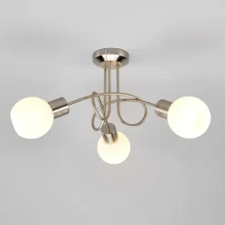 Lindby loftlampe Elaina, Ø 38cm, 3 lyskilder, nikkel, glas, E14