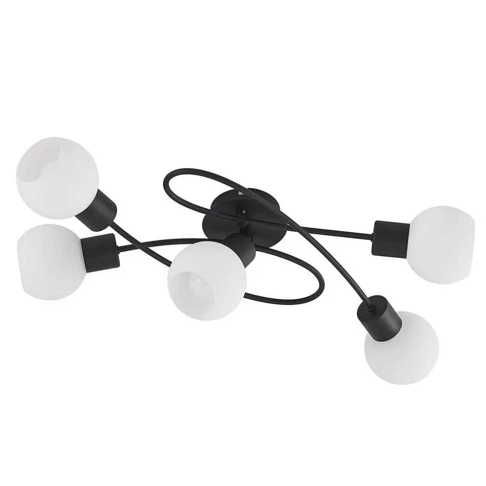 Lindby loftlampe Elaina, 66 cm, 5 lyskilder, sort/hvid, E14