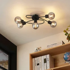 Lindby loftlampe Elaina, 66 cm, 5 lyskilder, sort/røget, E14
