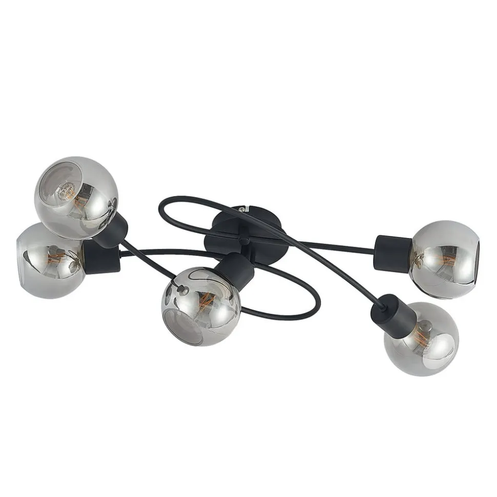 Lindby loftlampe Elaina, 66 cm, 5 lyskilder, sort/røget, E14