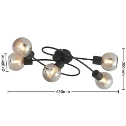 Lindby loftlampe Elaina, 66 cm, 5 lyskilder, sort/røget, E14