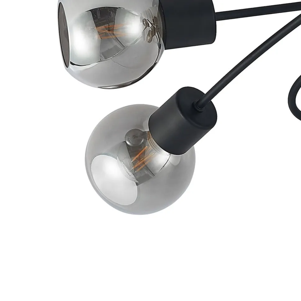 Lindby loftlampe Elaina, 66 cm, 5 lyskilder, sort/røget, E14