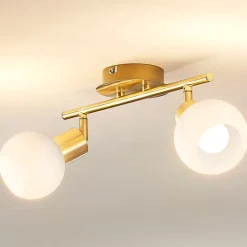 Lindby loftlampe Elaina, 30 cm, 2 lyskilder, messing, glas, E14