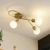 Lindby loftlampe Elaina, 54 cm, 3 lyskilder, messing, glas, E14