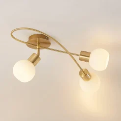 Lindby loftlampe Elaina, 54 cm, 3 lyskilder, messing, glas, E14