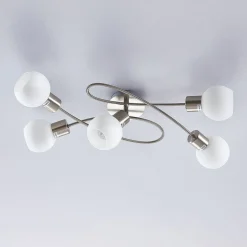 Lindby loftlampe Elaina, 65 cm, 5 lyskilder, nikkel, glas, E14
