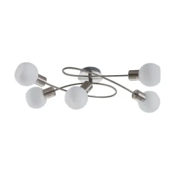 Lindby loftlampe Elaina, 65 cm, 5 lyskilder, nikkel, glas, E14