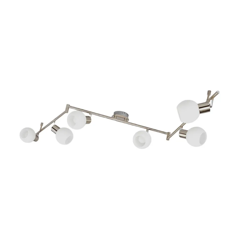 Lindby loftlampe Elaina, 180 cm, 6 lyskilder, nikkel, glas, E14