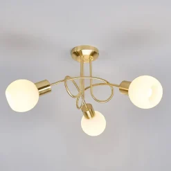 Lindby loftlampe Elaina, Ø52cm, 3 lyskilder, messing, glas, E14